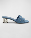 GIVENCHY PEARLY DENIM G CUBE-HEEL MULE SANDALS