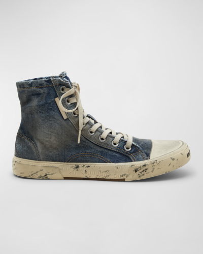 Balenciaga Paris Denim High-top Sneakers In Blue