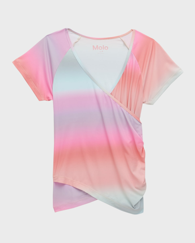 Molo Kids' Girl's Oaklee Multicolor Ombre Activewear T-shirt In Misty Stripe
