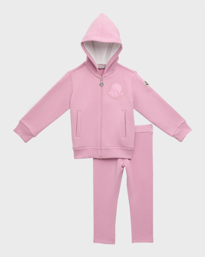 Moncler Kids' Girl's Embroidered Logo-print Two-piece Jogger Set In 527- Pink