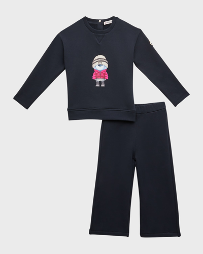 Moncler Kids' Girl's Two-piece Fleece Graphic Jogger Set In 778 Navy