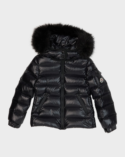 Moncler Kids Bady Faux Fur Quilted Jacket In Nero