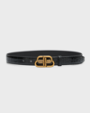 Balenciaga Bb Thin Leather Belt In 1000 Black