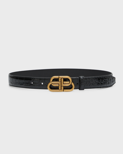 Balenciaga Bb Embossed Thin Belt In Black