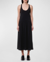 Another Tomorrow Dropwaist Gathered Tank Dress With Keyhole In Black