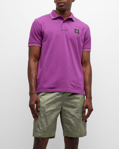 Stone Island Compass-patch Polo Shirt In Purple