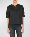 Frame Split Neck Organic Cotton Popover Top In Noir