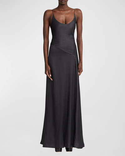 Ralph Lauren Jeramiah Sleeveless Bias Satin Gown In Black