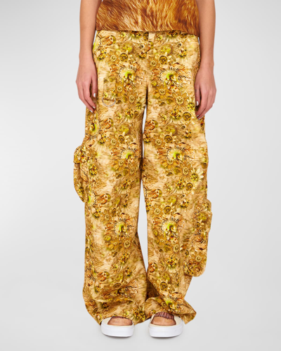 Collina Strada Lawn Printed Baggy Cargo Pants In Brown Floral