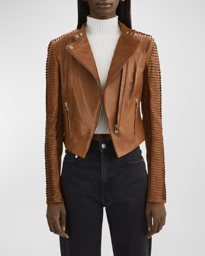 Lamarque Azra Leather Moto Jacket In Luggage