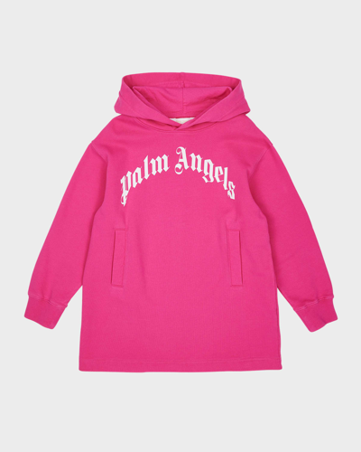 Palm Angels Kids' Girl's Classic Curved Logo-print Hoodie Dress In Pink
