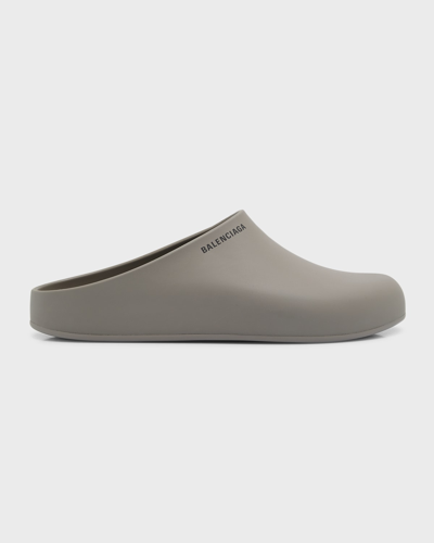 Balenciaga Men's Logo Clog Pool Slides In Grey