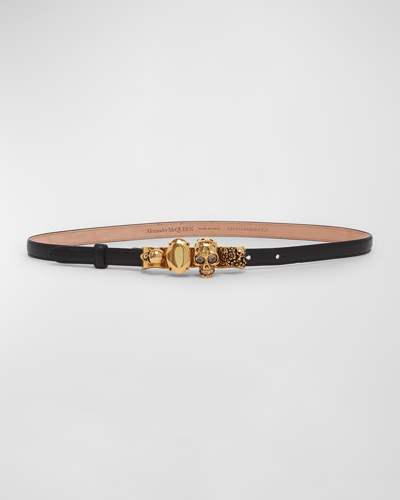 Alexander Mcqueen The Knuckle Black Leather Skinny Belt