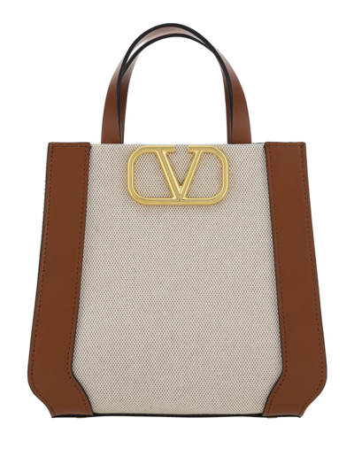 Valentino Garavani Vlogo Small Signature Canvas & Leather Tote In Brown