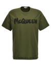 Alexander Mcqueen Green Cotton T-shirt With Logo Print In Green