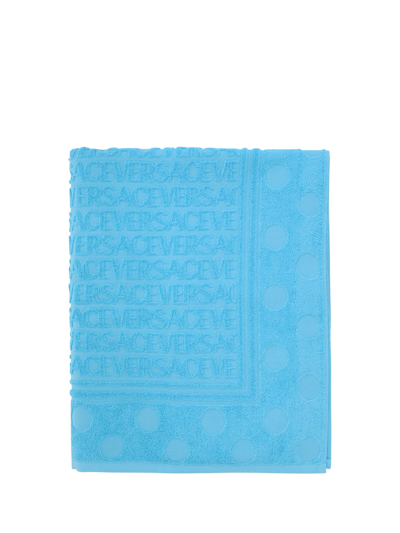 Versace Polka Dot Beach Towel In Azur