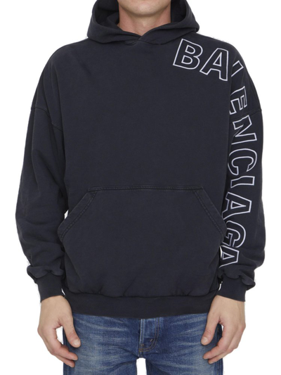 Balenciaga Jersey Hoodie With Logo In Black