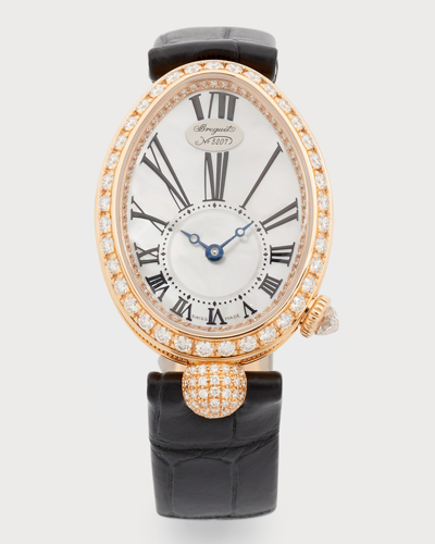 Breguet 18k Rose Gold Diamond Watch With Alligator Strap In Black