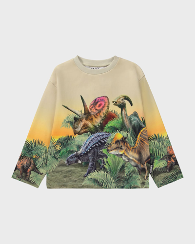 Molo Kids' Boy's Monte Dinosaur Graphic Sweatshirt In Green