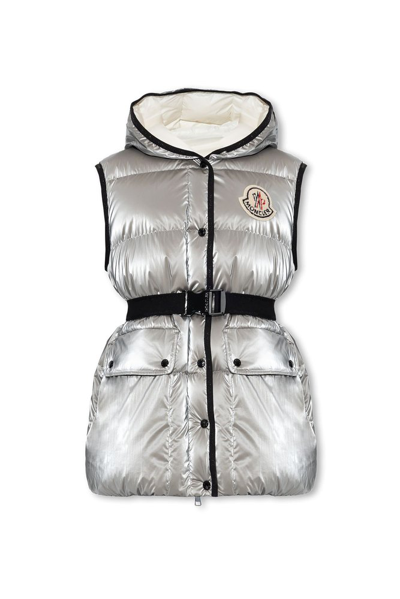 Moncler Hera Hooded Down Waistcoat In Silver