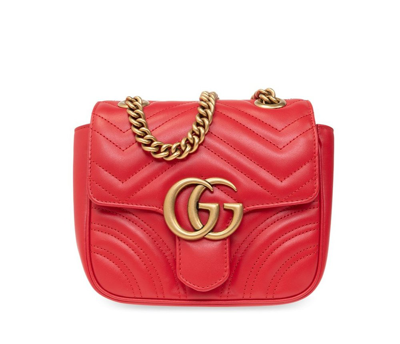 Gucci Gg Marmont Matelassé Foldover Top Shoulder Bag In Red