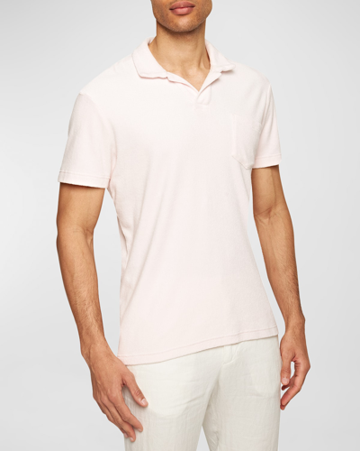 Orlebar Brown White Terry Toweling Polo In Rose