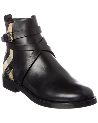 Burberry House Check Canvas & Leather Bootie In Black