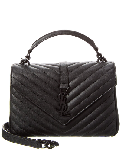 Saint Laurent College Medium Quilted Leather Shoulder Bag In Black