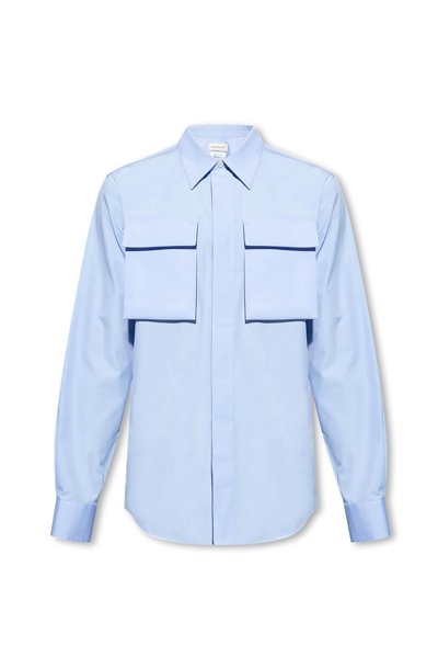 Alexander Mcqueen Military Long Sleeved Pocket Detailed Shirt In Blue