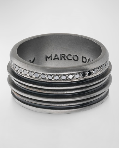 Marco Dal Maso Oxidized Sterling Silver Acies Wide Band Ring With Black Diamonds