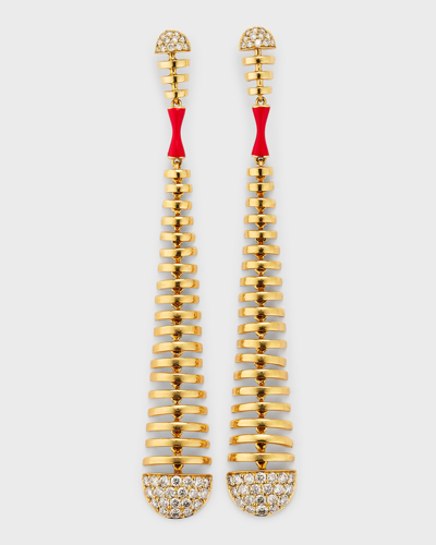 Etho Maria 18k Yellow Gold Dangle Earrings With Brown Diamonds And Red Ceramic