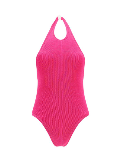 Reina Olga Surfer Crinkle Halterneck Swimsuit In Pink