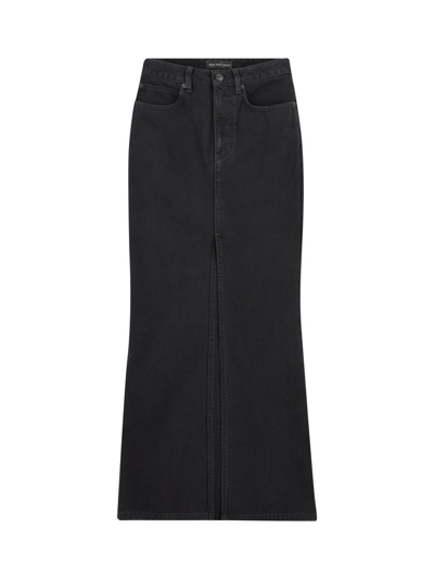 Balenciaga Centre Slit Denim Pencil Skirt In Black