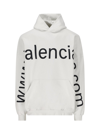 Balenciaga Logo Printed Oversized Hoodie In White