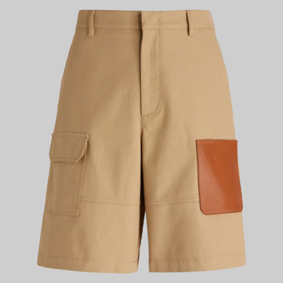 Valentino Leather-patch Cotton-canvas Bermuda Shorts In Brown