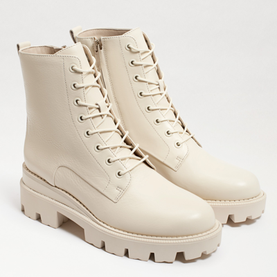 Sam Edelman Garret Platform Combat Boot Modern Ivory Leather 8.5 In White