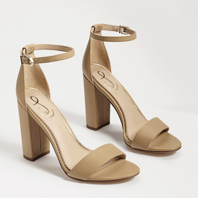 Sam Edelman Yaro Block Heel Sandal Soft Beige Leather In Tan