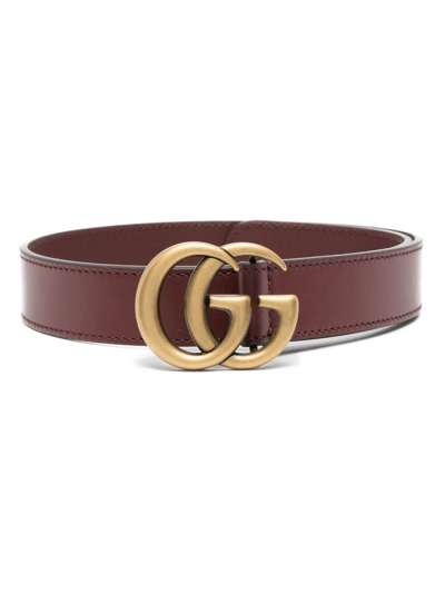 Gucci Kids' Gg-buckle Leather Belt In Brown