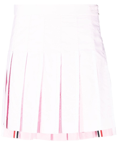 Thom Browne 4-bar Pleated Cotton Miniskirt In Pink