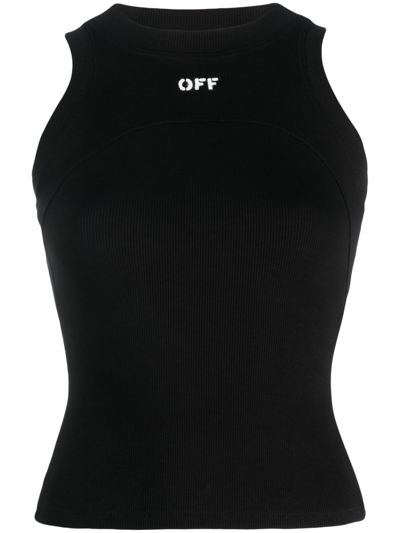 Off-white Logo-print Ribbed-knit Tank Top In Black