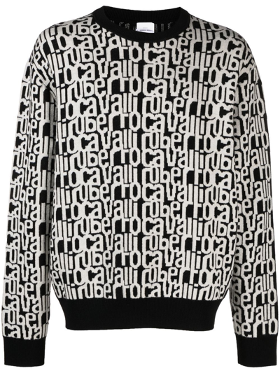Roberto Cavalli Intarsia-knit Logo Jumper In Black
