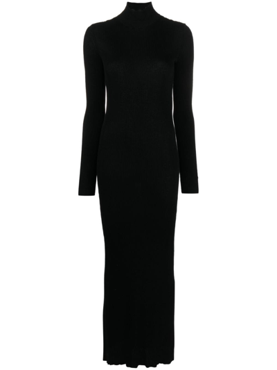 Balenciaga Ribbed Cotton-jersey Turtleneck Maxi Dress In Black