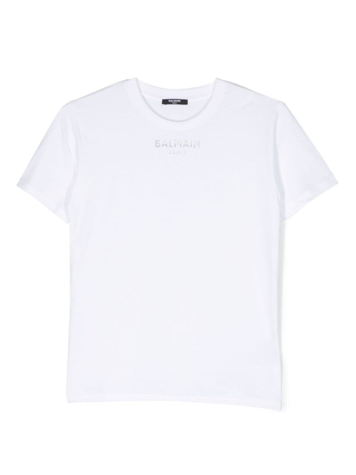 Balmain Kids' Logo-print Cotton T-shirt In White