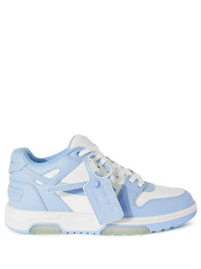 Off-white Leather Sneakers With Contrast Sole And Padded Collar In White/blue