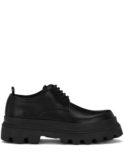 Dolce & Gabbana Platform Leather Derby Shoes In Black