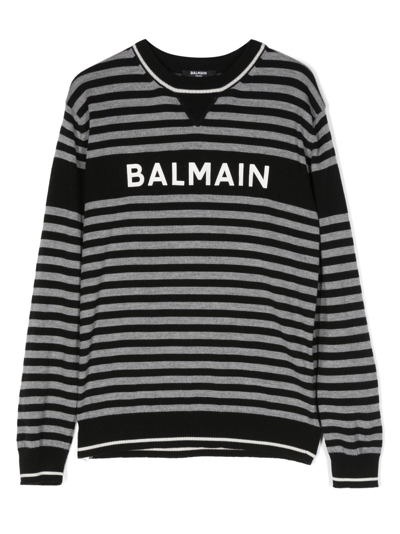 Balmain Kids' Logo-print Knitted Top In Black/grey