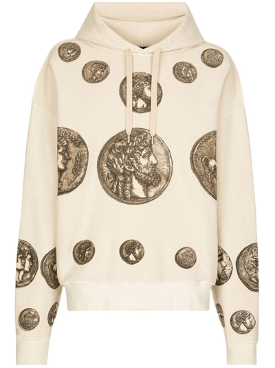 Dolce & Gabbana Graphic-print Long-sleeved Hoodie In Neutrals