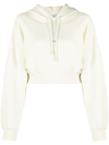 OFF-WHITE FAUX-PEARL EMBELLISHED CROPPED HOODIE