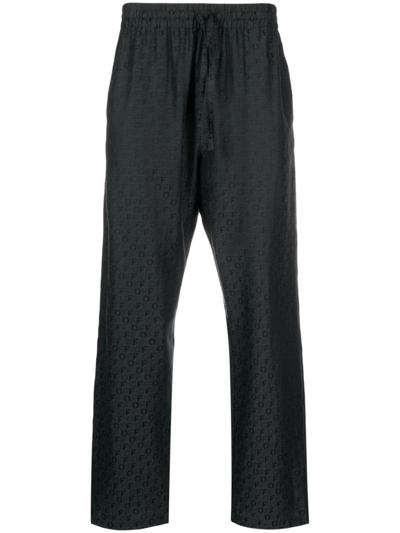 Off-white Logo-jacquard Silk-blend Trousers In Black