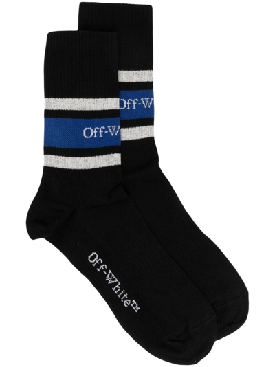 Off-white Logo-intarsia Striped Ribbed Socks In Black  